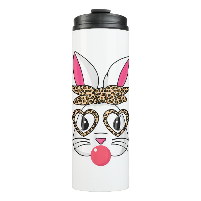 Cute Bunny With Leopard Bandana Heart Glasses East Thermal Tumbler (Front)