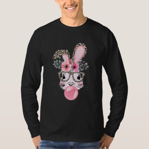 Cute Bunny With Leopard Glasses Bubblegum Easter D T_Shirt