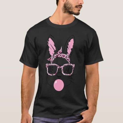 Cute Bunny With Leopard Glasses Bubblegum Easter D T_Shirt