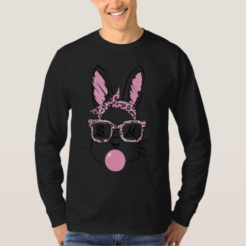 Cute Bunny With Leopard Glasses Bubblegum Easter D T_Shirt