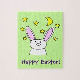 Cute Bunny with Moon and Stars Happy Easter