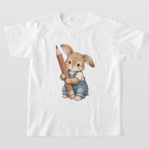 Cute Bunny with Pencil Back to School Kids T-Shirt