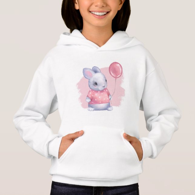 Cute Bunny with Pink Balloon Hoodie (Front)