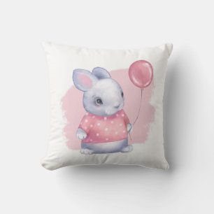 Cute Bunny with Pink Balloon Throw Pillow
