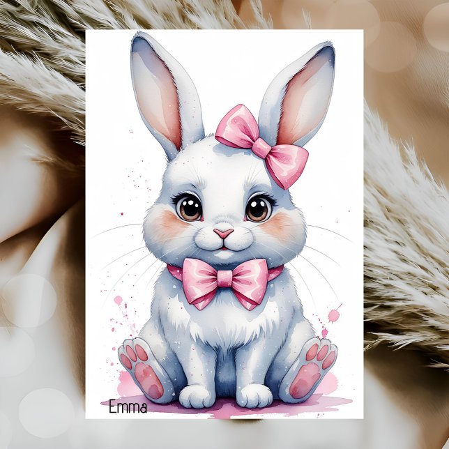Cute bunny with pink bow birthday invitation (Creator Uploaded)