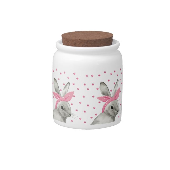 Cute Bunny with Pink Bow design Candy Jar (Front)