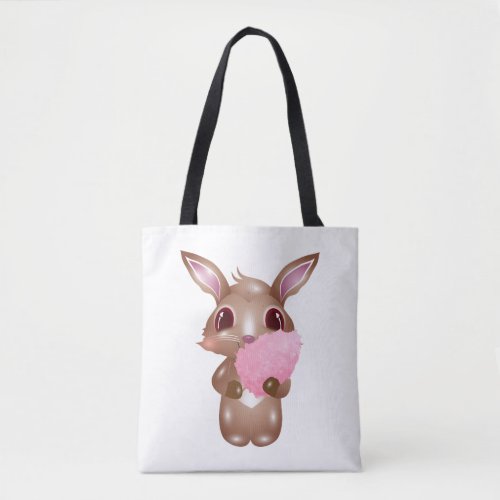 cute bunny with pink cotton candy tote bag