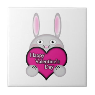 Cute Bunny with Pink Valentines Day Heart Ceramic Tile