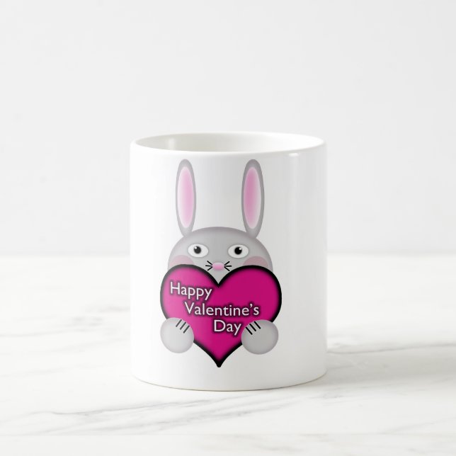 Cute Bunny with Pink Valentines Day Heart Coffee Mug (Center)