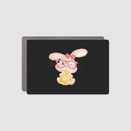 Cute Bunny With Ribbon And Glasses Happy Easter Car Magnet
