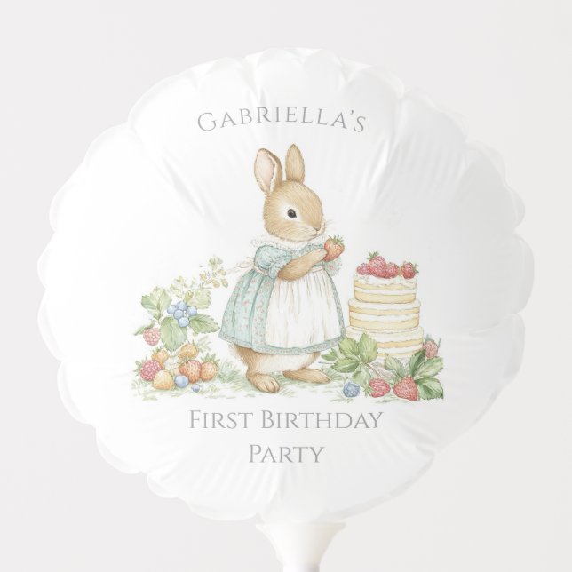 Cute Bunny with strawberries Birthday Balloon (Front)