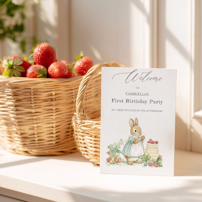 Cute Bunny with strawberries Birthday Welcome Poster (Creator Uploaded)