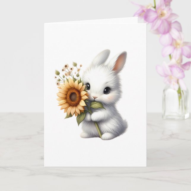 Cute Bunny with Sunflower All-Occasion Greeting  Card (Orchid)