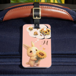 Cute Bunny With Sunflower Luggage Tag