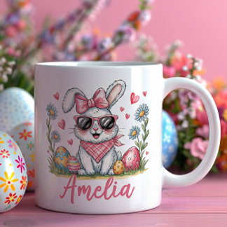 Cute Bunny with Sunglasses Custom Name Easter Gift Coffee Mug