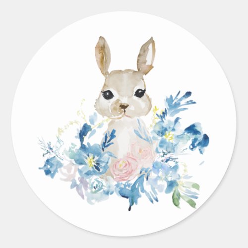 Cute Bunny with watercolor flowers  Classic Round Sticker