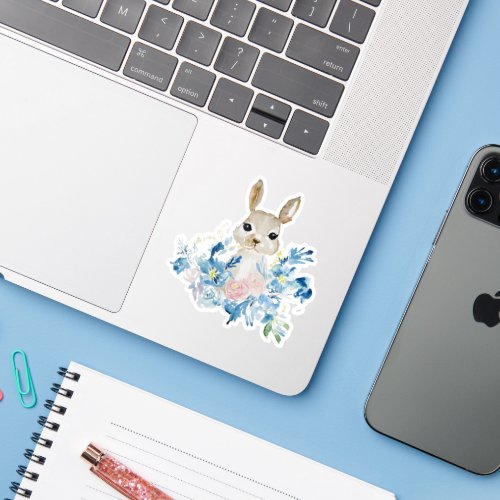 Cute Bunny with watercolor flowers  Sticker