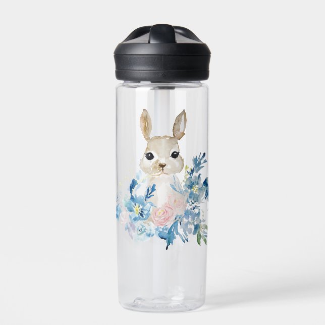 Cute Bunny with watercolor flowers  Water Bottle (Front)
