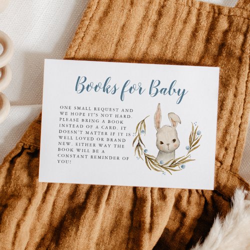 Cute Bunny Woodland Blue Baby Shower Book Request Enclosure Card