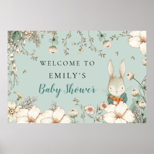 Cute Bunny Woodland Boy Welcome Baby Shower  Sign