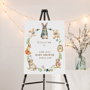 Cute Bunny Woodland Wreath Baby Shower Sign