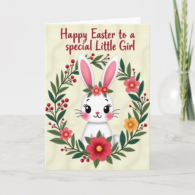 Cute Bunny Wreath Spring Card (Front)