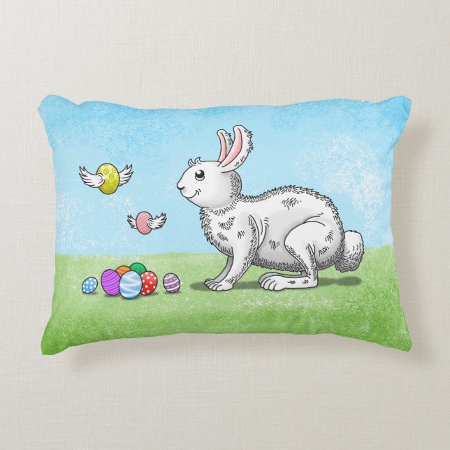 Cute Bunny's Easter Eggs Accent Pillow (Front)
