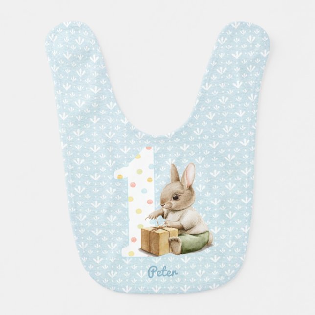 Cute Bunny's First Birthday Baby Bib (Front)