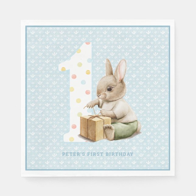 Cute Bunny's First Birthday Napkins (Front)