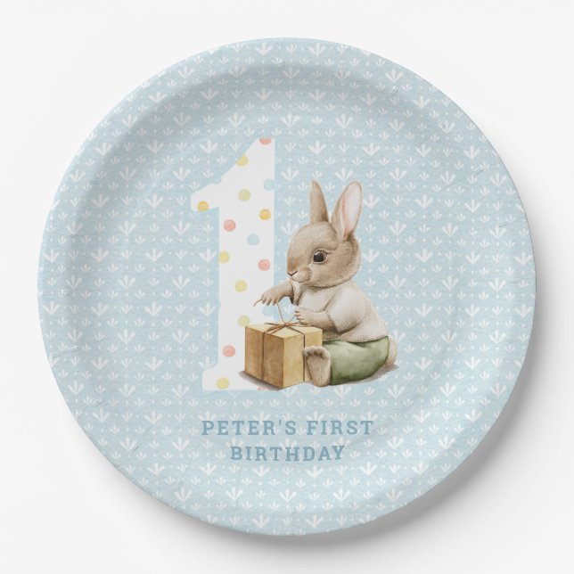Cute Bunny's First Birthday  Paper Plates (Front)