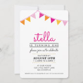 CUTE BUNTING 1ST birthday party INVITE pink orange (Front)