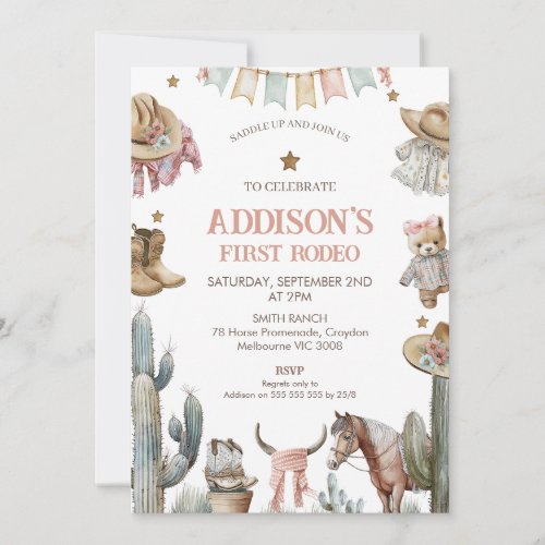 Cute Bunting First Rodeo Western 1st Birthday Invitation