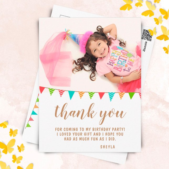 Cute Bunting Flag Birthday Photo Thank you Postcard (Creator Uploaded)
