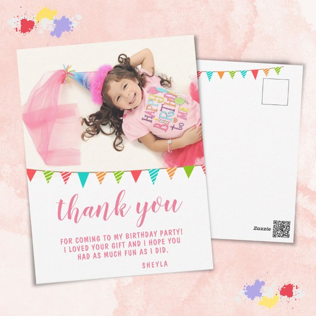 Cute Bunting Flag Birthday Photo Thank you Postcard (Creator Uploaded)