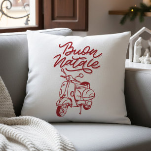 Cute Buon Natale Italian Vespa Christmas Throw Pillow