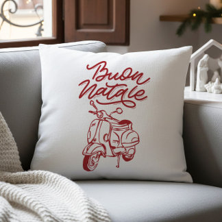 Cute Buon Natale Italian Vespa Christmas Throw Pillow
