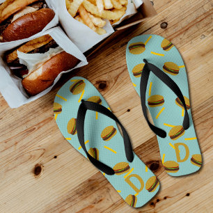 Cute Burger and Fries Fast Food Pattern Flip Flops