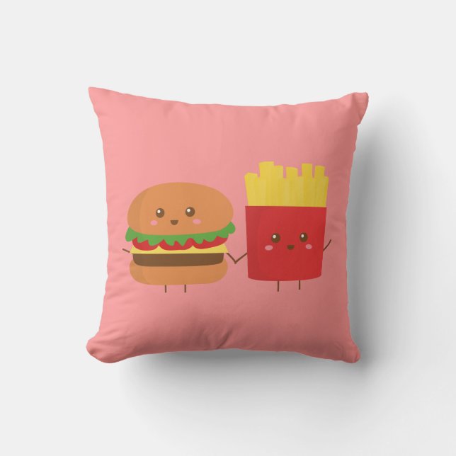 Cute Burger and Fries, Friends Forever Throw Pillow (Front)