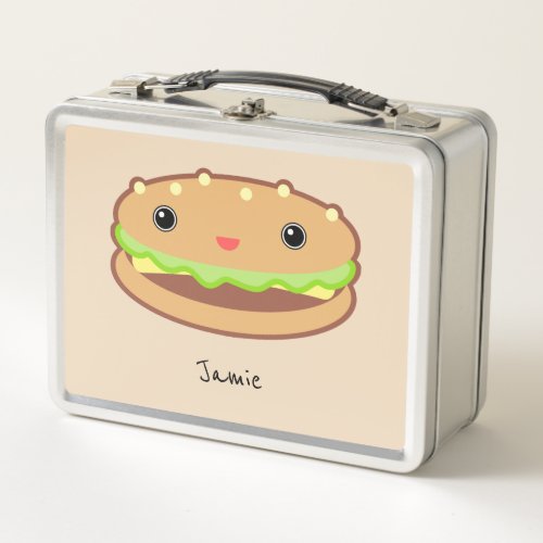 Cute Burger Cartoon Metal Lunch Box