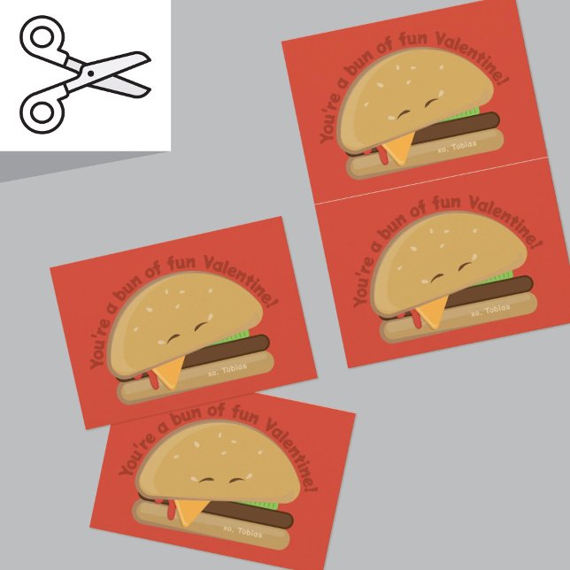 Cute Burger Cuttable Valentines Day Cards Dark Red (Creator Uploaded)