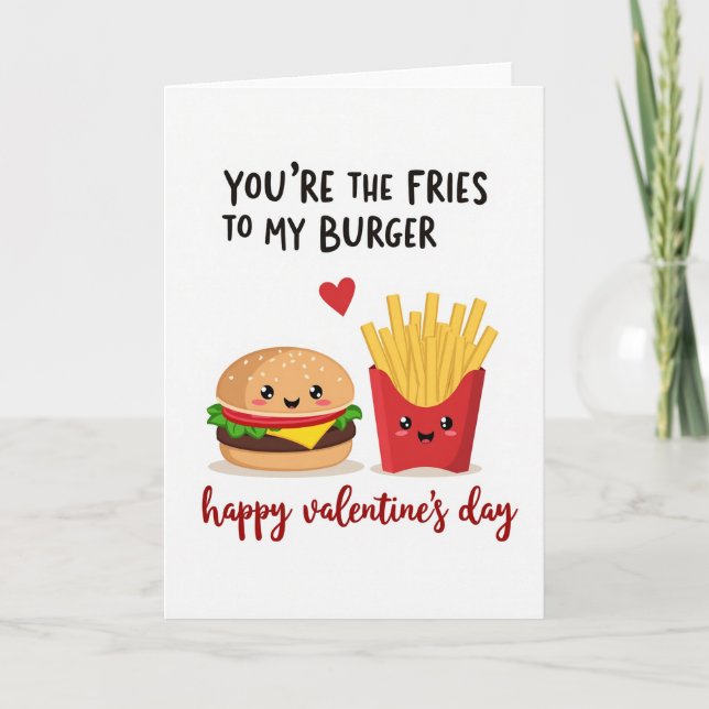 Cute Burger Fries Valentine Card (Front)