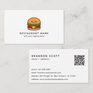 Cute Burger QR Code Restaurant Business Card