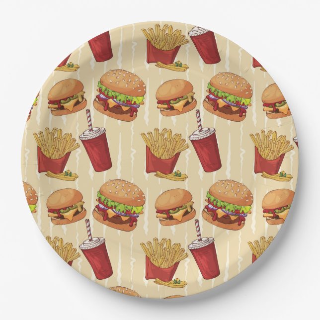 Cute Burgers and Fries party Paper Plates (Front)