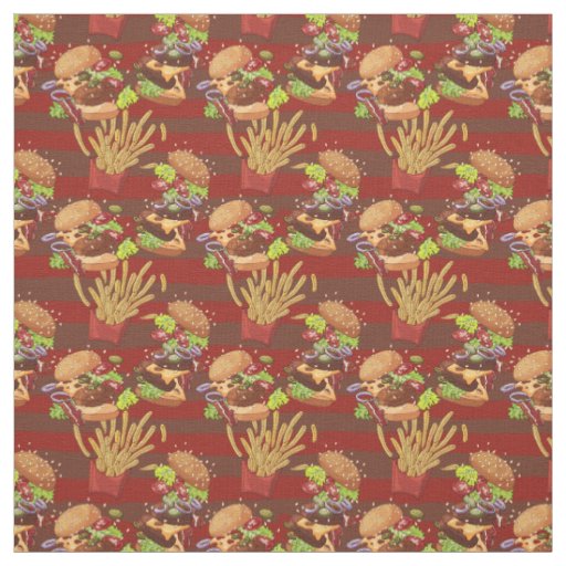 cute burgers and fries tiled pattern fabric