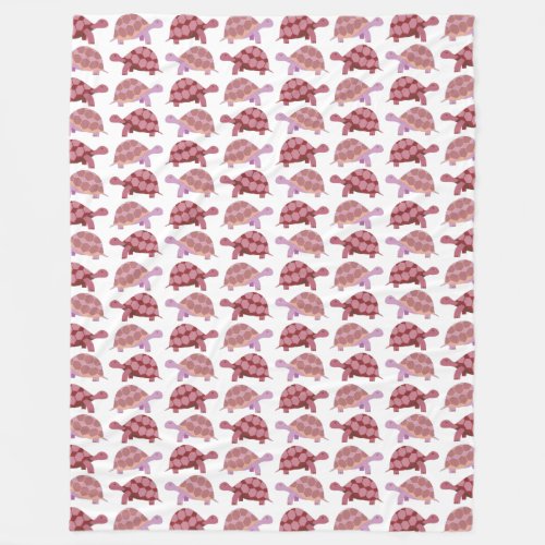 Cute Burgundy Cartoon Tortoise Pattern Fleece Blanket