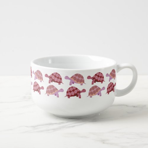 Cute Burgundy Cartoon Tortoise Pattern Soup Mug