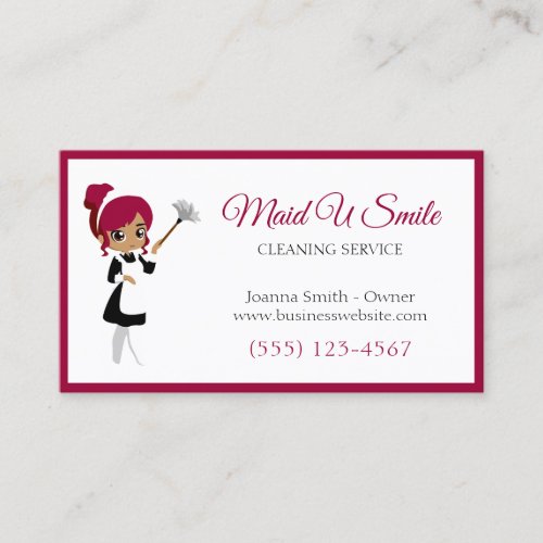 Cute Burgundy Cleaning Maid Housecleaning Service Business Card
