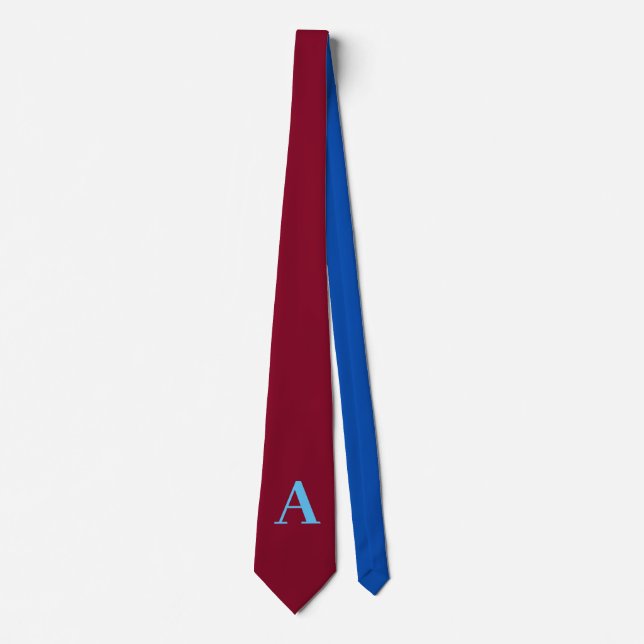 Cute Burgundy Cobalt Blue Calligraphy Monogram Neck Tie (Front)