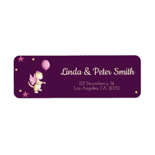Cute Burgundy Dragon with Balloon Return Address Label