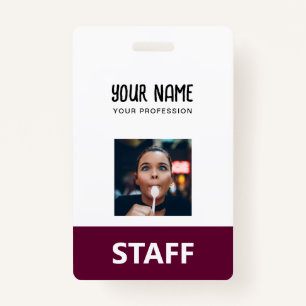 Cute Burgundy Employee Name Photo Staff Tag Badge